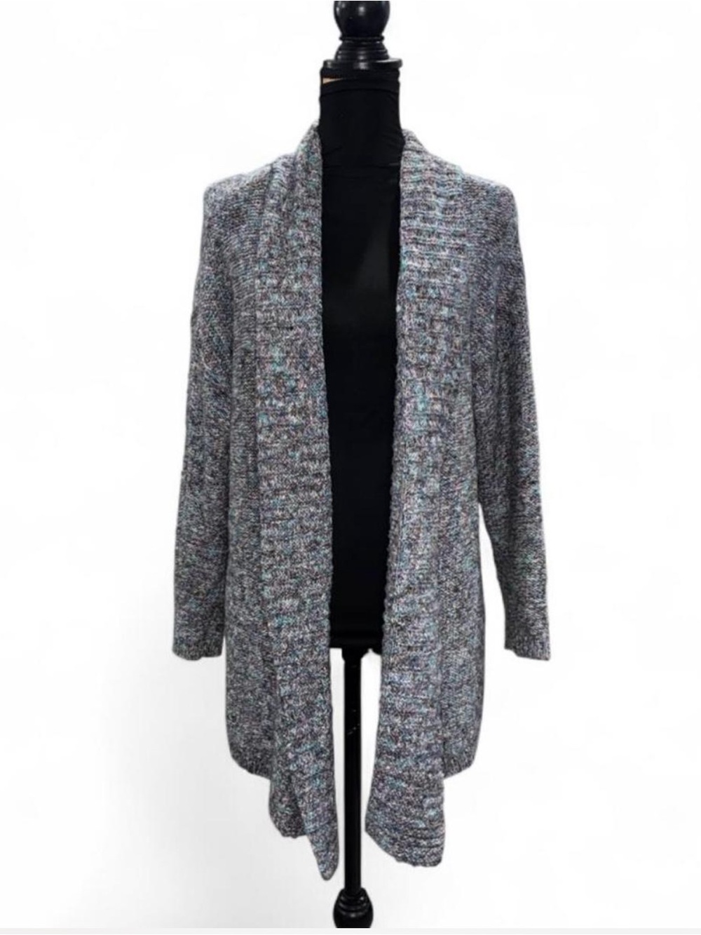 Chico's Heather Gray Open-Front Cardigan with Multicolor Flecks
